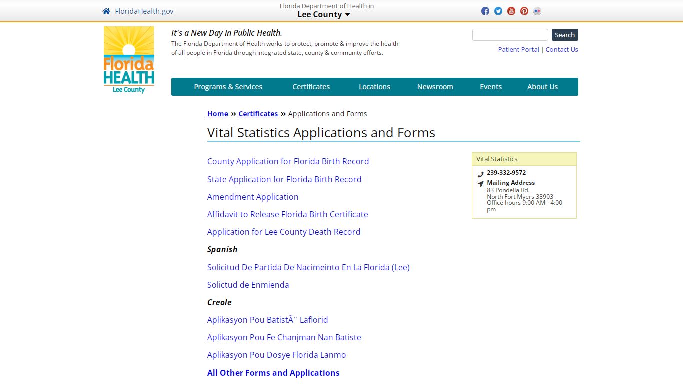 Vital Statistics Applications and Forms | Florida Department of Health ...